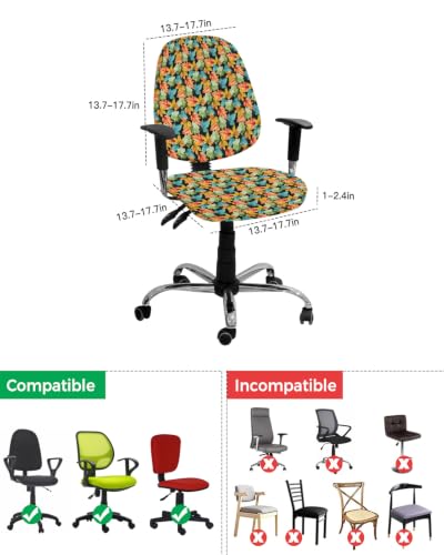 Savannan Office Chair Cover, Thanksgiving Watercolor Green Orange Leaves Protective Stretch Elastic Universal Cover for Desk Task Chair,Computer Rotating Chair 1 Pcs Fall Maple Leaf