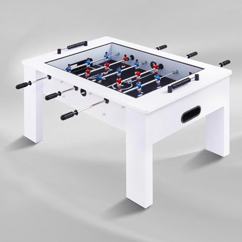 RAYKEEP Foosball Coffee Table, 2-in-1 Soccer Game Table and Coffee Table, Modern Multi Game Table with 2 Balls, Tempered Glass, for Living Room, Family Entertainment Center (White)
