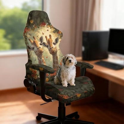 Suobstales Giraffe Butterfly Flower Pattern Office Chair Cover with Armrest Covers, Stretch Gaming Computer Chair Seat Cover Slipcovers Rotating Armchair Covers Thick High Back Office Seat Cover - color: Giraffe Butterfly Flower
