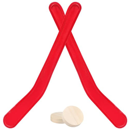 Soulchen 2 Sets Replacement Hockey Sticks and Pucks for Classic Wooden Tabletop Games Hockey Game Slap Shot Extra Accessories for Family Adults Kids Children - color: Red
