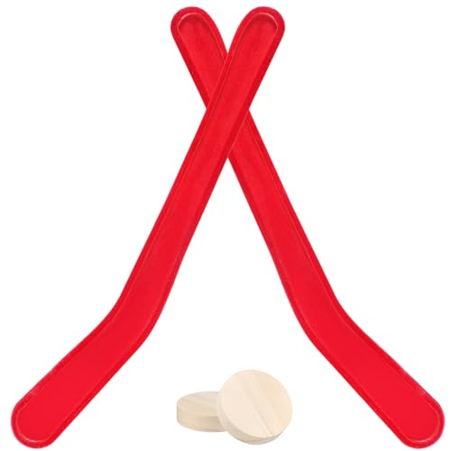 Soulchen 2 Sets Replacement Hockey Sticks and Pucks for Classic Wooden Tabletop Games Hockey Game Slap Shot Extra Accessories for Family Adults Kids Children - color: Red