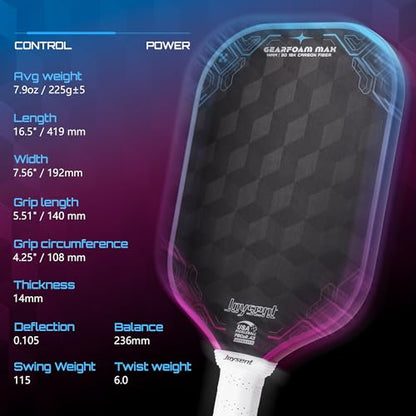 3D-T700-18K Carbon Fiber Pickleball Paddle with 14mm Foam Core, USAPA Approved Premium Pickle Ball Racket Set with Enhanced Spin, Balance Control & Power, Gearfoam Max - color: Blue-Pink