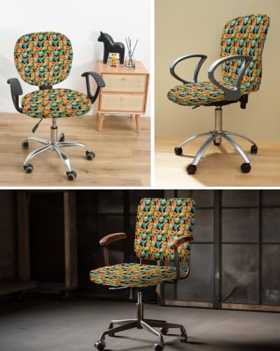Savannan Office Chair Cover, Thanksgiving Watercolor Green Orange Leaves Protective Stretch Elastic Universal Cover for Desk Task Chair,Computer Rotating Chair 1 Pcs Fall Maple Leaf