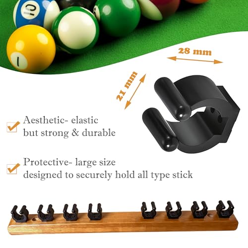 Wall-Mounted Pool Stick Holder, All Handicraft Hardwood Rack for 8-Cue Storage, Billiard Accesories Organizer (MAHOGANY)