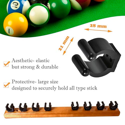Wall-Mounted Pool Stick Holder, All Handicraft Hardwood Rack for 8-Cue Storage, Billiard Accesories Organizer (MAHOGANY)