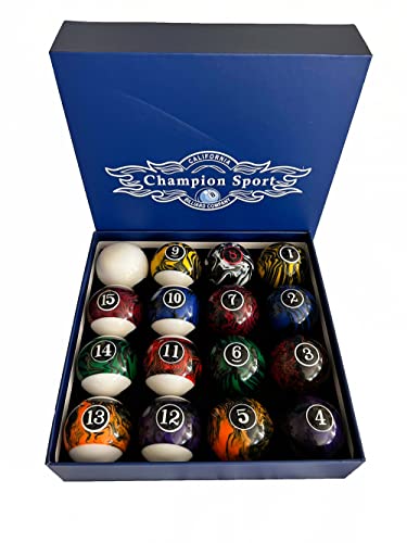 Champion Deluxe 2-1/4" Billiard Pool Ball Set Complete 16 Ball Set (Several Style Available) - color: Marble Pool Balls set (Dark Marble)