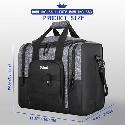 Goloni 1 Ball Bowling Bag for Men, Durable Bowling Tote with Padded Holder & Ventilated Shoe Compartment (Fits Size 14) - color: Light Grey