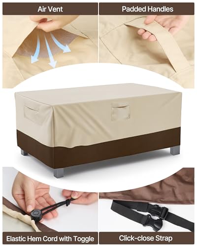 Vailge Rectangular/Oval Patio Table Cover, Heavy Duty and Waterproof Outdoor Lawn Patio Furniture Covers, X-Large Beige & Brown - color: Beige & Brown, size: Rectangle-84"L x 44"W x 23"H