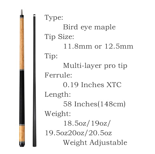 Carbon Fiber Pool Cue,11.8mm/12.5mm Low Deflection Cue Stick,Professional Pool Stick with Case - color: Bird Eye Maple, size: 11.8mm