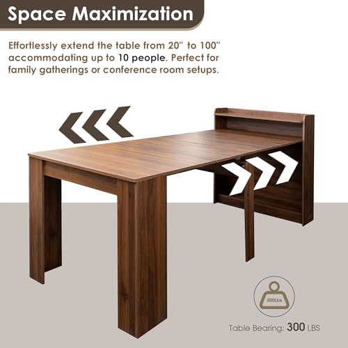 20"-99" Extendable Dining Table with Storage for 2-10 People, Modern Modular Extension Table, Space-Saving Extra Long Folding Dining Table, Multifunctional Conference Meeting Table, Walnut - color: Walnut, style: 20" - 99" (2-10 People)