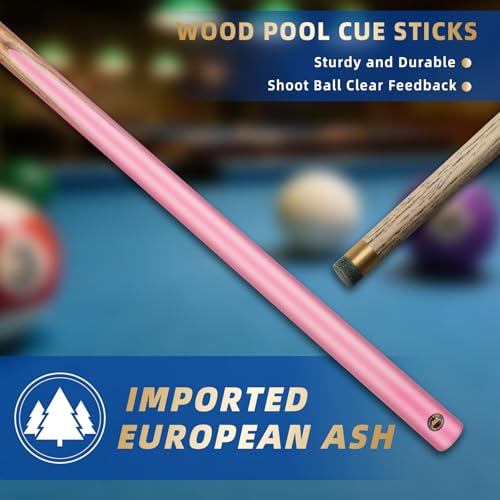 AKLOT Pool Cues Sticks, 57" /36" Billiard Cues Sticks 13/12mm Tip One Piece Wood Pool Cue with 20/12oz Pool Sticks for Adults Beginners Small Spaces Bar - size: Pink Blue Purple Orange 4 Pool Cues Set
