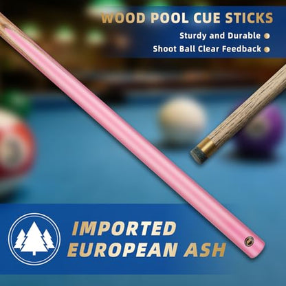 AKLOT Pool Cues Sticks, 57" /36" Billiard Cues Sticks 13/12mm Tip One Piece Wood Pool Cue with 20/12oz Pool Sticks for Adults Beginners Small Spaces Bar - size: Pink Blue Purple Orange 4 Pool Cues Set