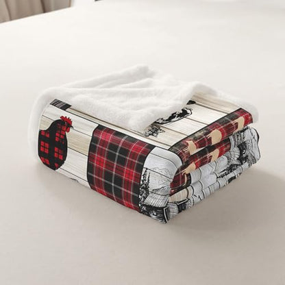 Rustic Farm Animal Fleece Bed Blanket Baby 30"X40" Retro Buffalo Plaid Farmhouse Cabin Throw Blanket Country Sheep Chicken Cow Print Sherpa Blanket,Grid Windmill Flannel Blanket Red Black Grey - color: Pattern 16, size: Baby(30"x40")