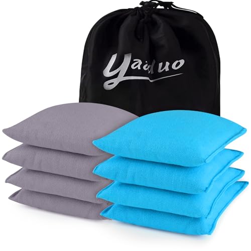 Set of 8 Regulation Cornhole Bags Double Sided, Weather Resistant Bean Bags for Cornhole Toss Game, Corn Hole Beans Bags with Tote Bag - color: Blue/Grey