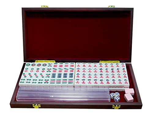 Miniature Chinese Mahjong Game Set with Foldable Table 144 Mini-Tiles, Case, and Accessories, Travel Set (Pink, 22MM) - color: Pink