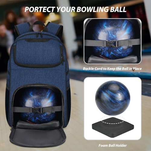 Bosynoy Bowling Backpack, Bowling Ball Bag Totes for Single Ball with Shoe Compartment & Foam Padded, Fits Shoes Up to US Mens Size 16, Grey - color: Blue