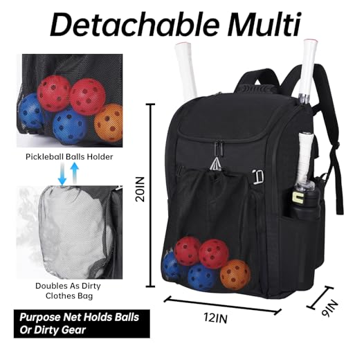 Pro 52L Pickleball Bag with Padded Paddle Protection Fits 6-10 Paddles,Ventilated Shoe Compartment,Wet Dry Separation,Hidden Ball Net,Designed for 2 Players Family and Couples - color: NEW BALCK