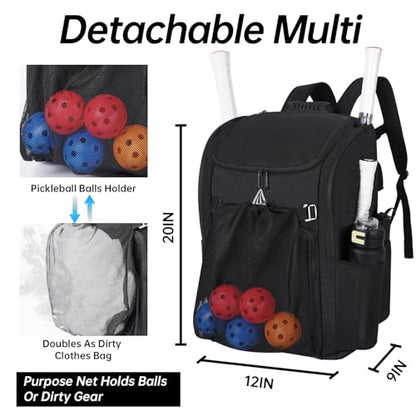 Pro 52L Pickleball Bag with Padded Paddle Protection Fits 6-10 Paddles,Ventilated Shoe Compartment,Wet Dry Separation,Hidden Ball Net,Designed for 2 Players Family and Couples - color: NEW BALCK