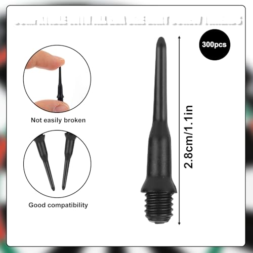 Penitue 300pcs 2BA Thread Soft Tip Dart Points, Plastic Dart Tips Replacement for Professional & Beginner Players
