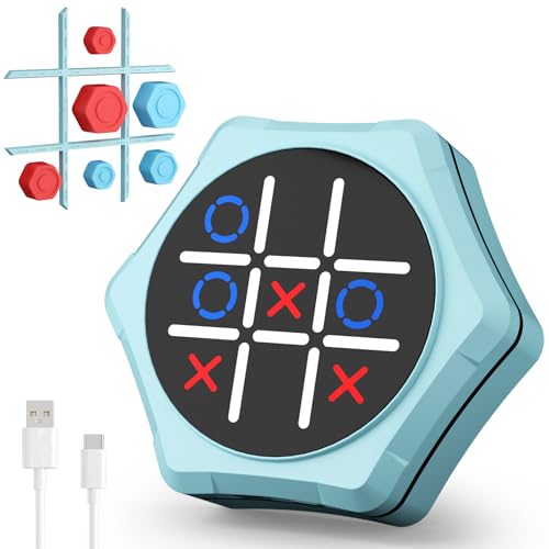 Electronic Tic Tac Toe Game,5-in-1 Handheld Puzzle Games,Tic Tac Toe Bolt Game for Educational&Memory,Portable Travel Games for Car Ride with Silent Mode,Toys Gift Idea for Kids & Family-Blue - color: Blue