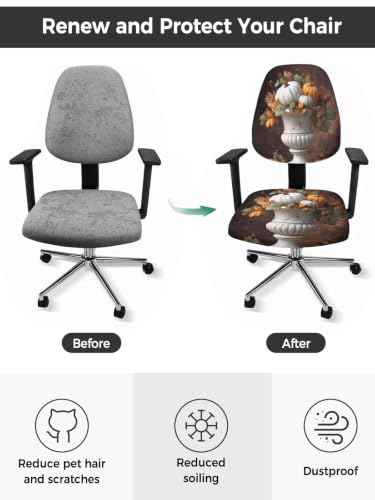Savannan Office Chair Cover, Pastoral Pumpkin Thanksgiving Leaf Protective Stretch Elastic Universal Cover for Desk Task Chair,Computer Rotating Chair 1 Pcs Retro Vase Maple Leaves