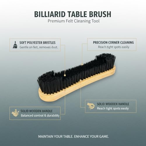 Billiard Table Felt Cleaning Brush with Soft Polyester Bristles and Wooden Handle for Pool Table Maintenance - size: 11.81 x 2.56 x 1.38 in