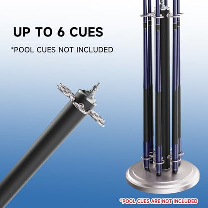 GSE Games & Sports Expert Stand-Style Metal Billiard Pool Cue Rack, Holds 6 Pool Cue Sticks (Several Colors Available) - color: Matte Black & Brushed Nickel
