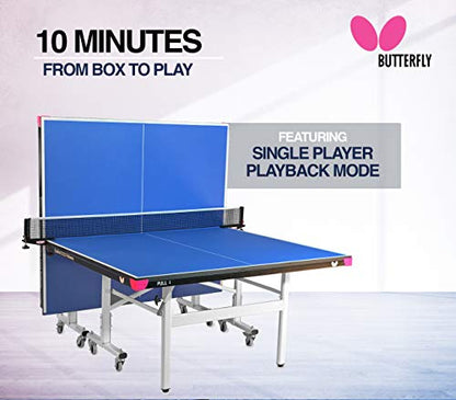 Butterfly Easifold DX 22 Table Tennis Table - 3 Year Warranty Ping Pong Table - 10 Minute Quick Assembly - Folding with Wheels - Compact Storage Ping Pong Table - color: 22mm Blue