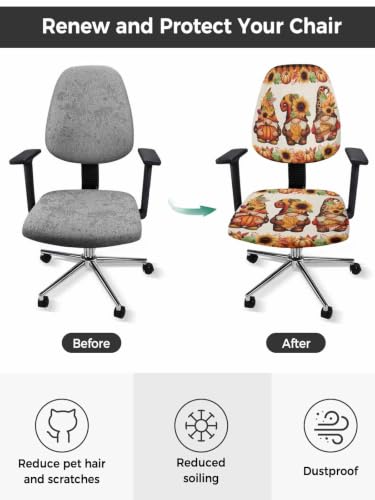 Savannan Office Chair Cover, Farm Gnome Autumn Pumpkin Protective Stretch Elastic Universal Cover for Desk Task Chair,Computer Rotating Chair 1 Pcs Watercolor Sunflower Stripe