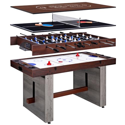 4-in-1 Combo Game Table 55" Multi-Game Table with Foosball, Electric Air Hockey (Powerful 700mA Motor), Ping Pong & Poker Great for Home & Game Room Fun