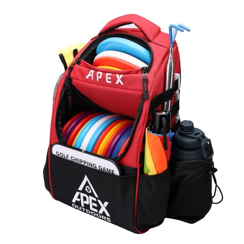 Disc Golf Bag, Large Disc Golf Backpack Holds Over 21 Discs, Durable & Lightweight with Multiple Storage Pockets - color: Red