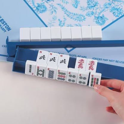 4 Pcs 18.7 Inch Dark Blue Acrylic Mahjong Tile Racks with Pushers for Game Night American Mahjong Racks Tile Set for Mah Jong Lovers and Beginners - color: Dark Blue