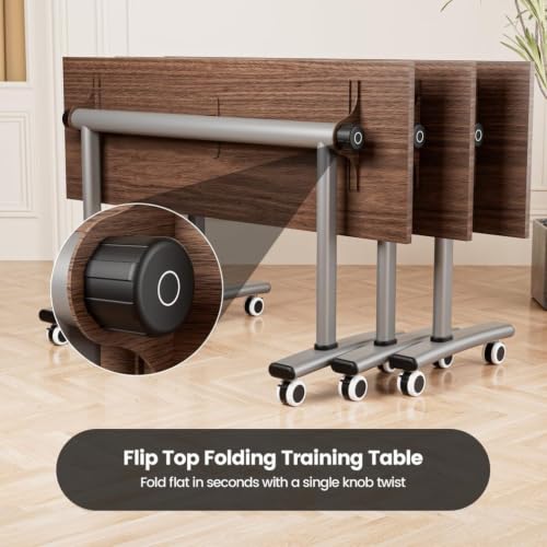 Folding Conference Table with Wheels, Mobile Flip-Top Training Table, Modular Space-Saving Meeting Table for Office, Classroom, Seminar, Library (10, Walnut, 55IN) - color: Walnut, size: 55IN