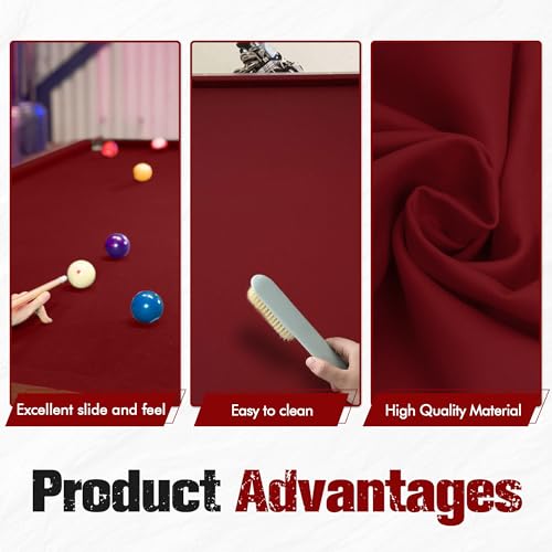 Pool Table Felt and Bumper Kit Felt for Billiard Cloth with Pool Table Bumpers and Cushions Facing, 6 Pcs Cloth Strips and Staple Remover - color: Red, size: 8.5FT Over Size + 48'' Bumpers