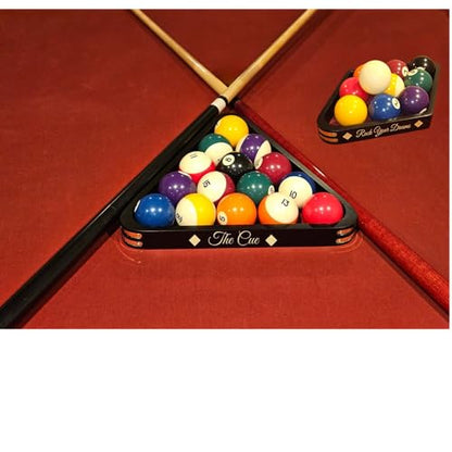 Professional Pool Triangle Rack for 8 & 9 Ball Combo Tabletop Gaming Rack, Custom Engraved Billiards Accessories and Equipment, Handmade Wood Frame, Personalized Gift for Men or Women