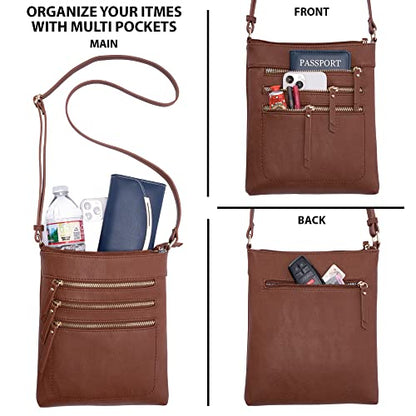 Solene Crossbody Bag Functional Multi Pocket Messenger Purse Top Zip Closure Shoulder Handbag With Adjustable Strap - color: Coffee