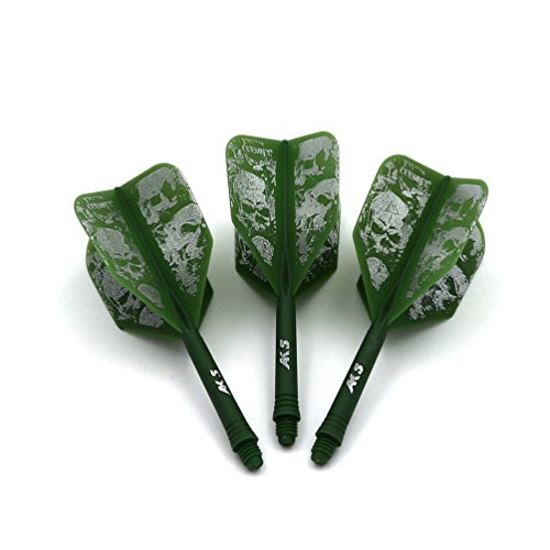 CUESOUL ROST Integrated Dart Shaft and Dart Flight Standard/Slim/Diamond/Big Wing/Tear/Diamond - color: 33mm-Big Wing Shape-Green Skull