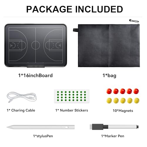 Electronic Basketball Coaching Board – 16 Inch Double-Sided Rechargeable LCD Writing Tablet & Dry-Erase Magnetic Tactical Board with Stylus Pen – Essential for Coaches Training & Game Strategy