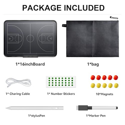 Electronic Basketball Coaching Board – 16 Inch Double-Sided Rechargeable LCD Writing Tablet & Dry-Erase Magnetic Tactical Board with Stylus Pen – Essential for Coaches Training & Game Strategy