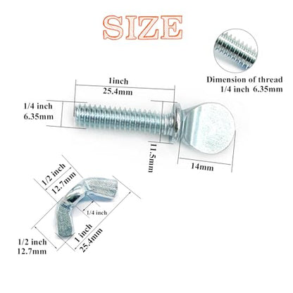 15 Sets 1/4"-20 x1 Thumb Screw Bolts and Wing Nut Kit Zinc Plated Finger Tight Racket Screw and Nut Tool-Free Racket & Sports Equipment Hardware Fitting Fastenings Assortment Kit - size: 15 Sets 1/4"-20 x1" ThumbScrews&WingNuts