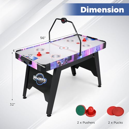 Goplus 56 Inch Air Hockey Table, Air Hockey Arcade Game Table with Digital LED Scoreboard, Powerful 12V Motor, 2 Pucks, 2 Pushers for Home, Office, Game Room