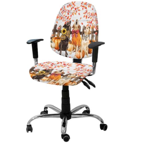 Savannan Office Chair Cover, Thanksgiving Pumpkin Leaf Protective Stretch Elastic Universal Cover for Desk Task Chair,Computer Rotating Chair 1 Pcs Sunflower Bow Dog