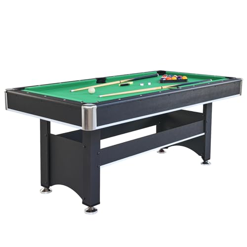 Tomkate 6-Foot Pool and Table Tennis Multi Game with Felt and Table Tennis Surface. Includes Billiard Accessories, Cues, Paddles and Balls for Family Game Room - color: Green Felt with Black Body