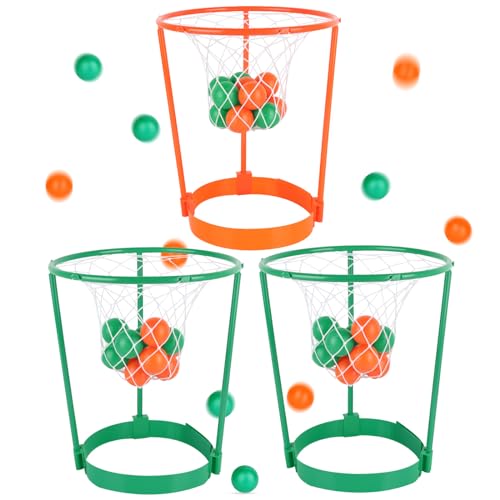Hooqict 3 Pack Head Hoop Basketball Party Game for Kids and Adults Adjustable Basket Head Headband Game with 40 Balls for Carnival Party Family Indoor Outdoor Backyard Yard Birthday Basketball Games - color: 1 Orange 2 Green