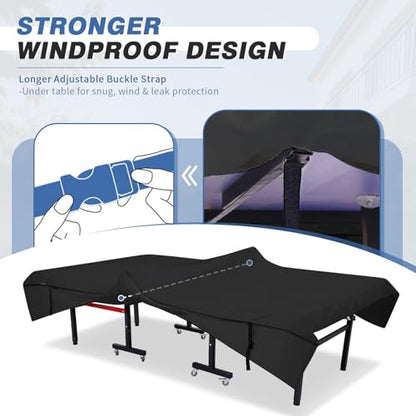 Ping Pong Table Cover Outdoor, Dual Function Table Tennis Cover | Premium Cover Fits Universal 9x5 FT Folding & Flat Tables Indoor & Outside - color: Black