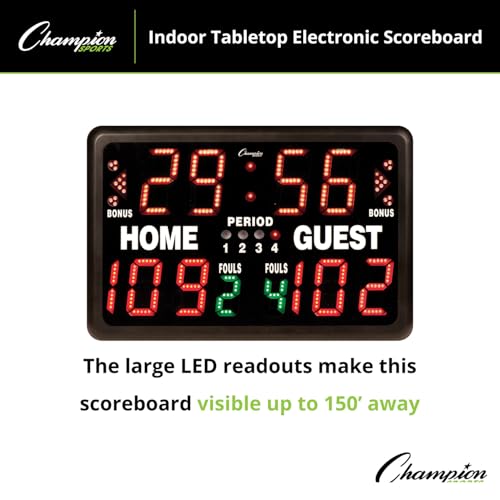 Champion Sports Electronic Scoreboard, Multi-Sport Tabletop Indoor, 24" L x 16" H x 10" D, Black, (Model: T90)