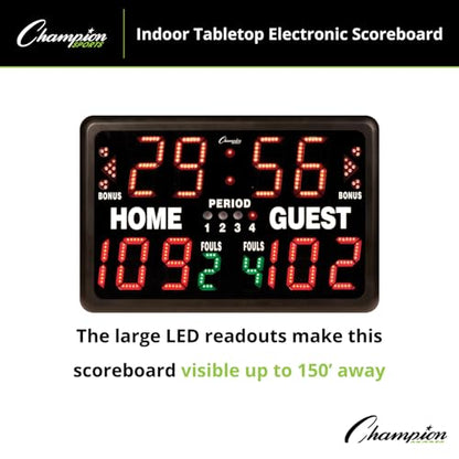 Champion Sports Electronic Scoreboard, Multi-Sport Tabletop Indoor, 24" L x 16" H x 10" D, Black, (Model: T90)