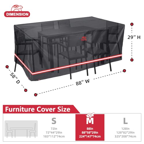 Turtle Life Patio Furniture Sets Cover, Heavy Duty Rectangular Durable Waterproof Outdoor UV Resistant Anti-Fading Dining Table Chairs Furniture Cover, Black, 88"Lx58”Wx29”H - size: 88"Lx58"Wx29"H