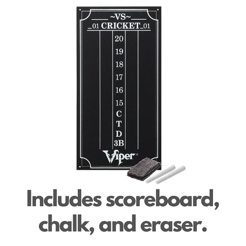 Viper League Pro Regulation Bristle Steel Tip Dartboard Starter Set with Staple-Free Bullseye, Radial Spider Wire, High-Grade Sisal with Rotating Number Ring, Chalk Cricket Scoreboard, Steel Tip Darts