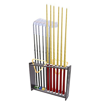 Golf Clubs Billiards Pool Cue Rack, Holds 12 Billiards Stick, 2 Pool Triangle Racks and Billiards Accessories Pool Balls, Pool Tables Organizer Display Stand - style: style 3